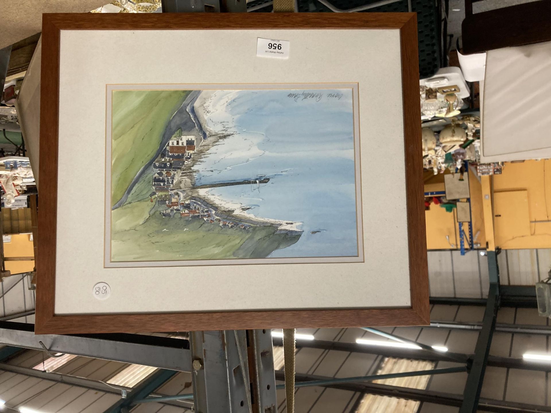 A QUALITY WATERCOLOUR 'THE COASTAL VILLAGE', SIGNED DOROTHY BAUER, 44CM X 37CM