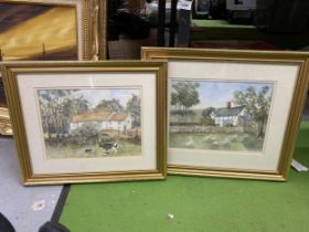 TWO GILT FRAMED WATERCOLOURS OF FARM / COUNTRY SCENES, BOTH SIGNED RUBY SUTTON, DATED 1998