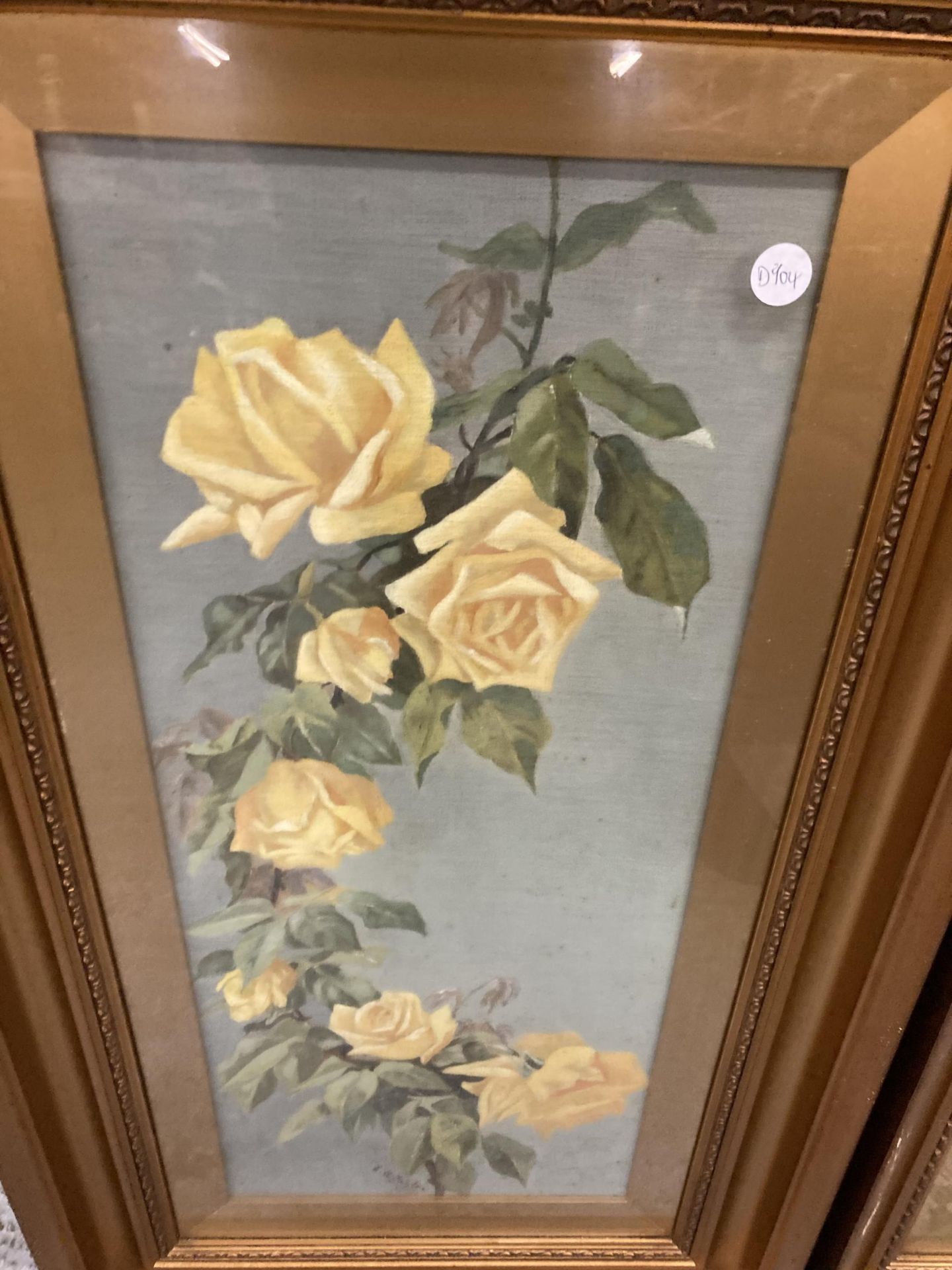 A PAIR OF SIGNED E A TAYLOR FLORAL WATERCOLOURS ON CANVAS, FRAMED, 43CM X 79CM - Image 3 of 3