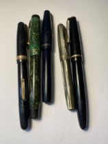 FIVE FOUNTAIN PENS WITH 14 CARAT GOLD NIBS THREE WATERSTONE AND TWO PARKER