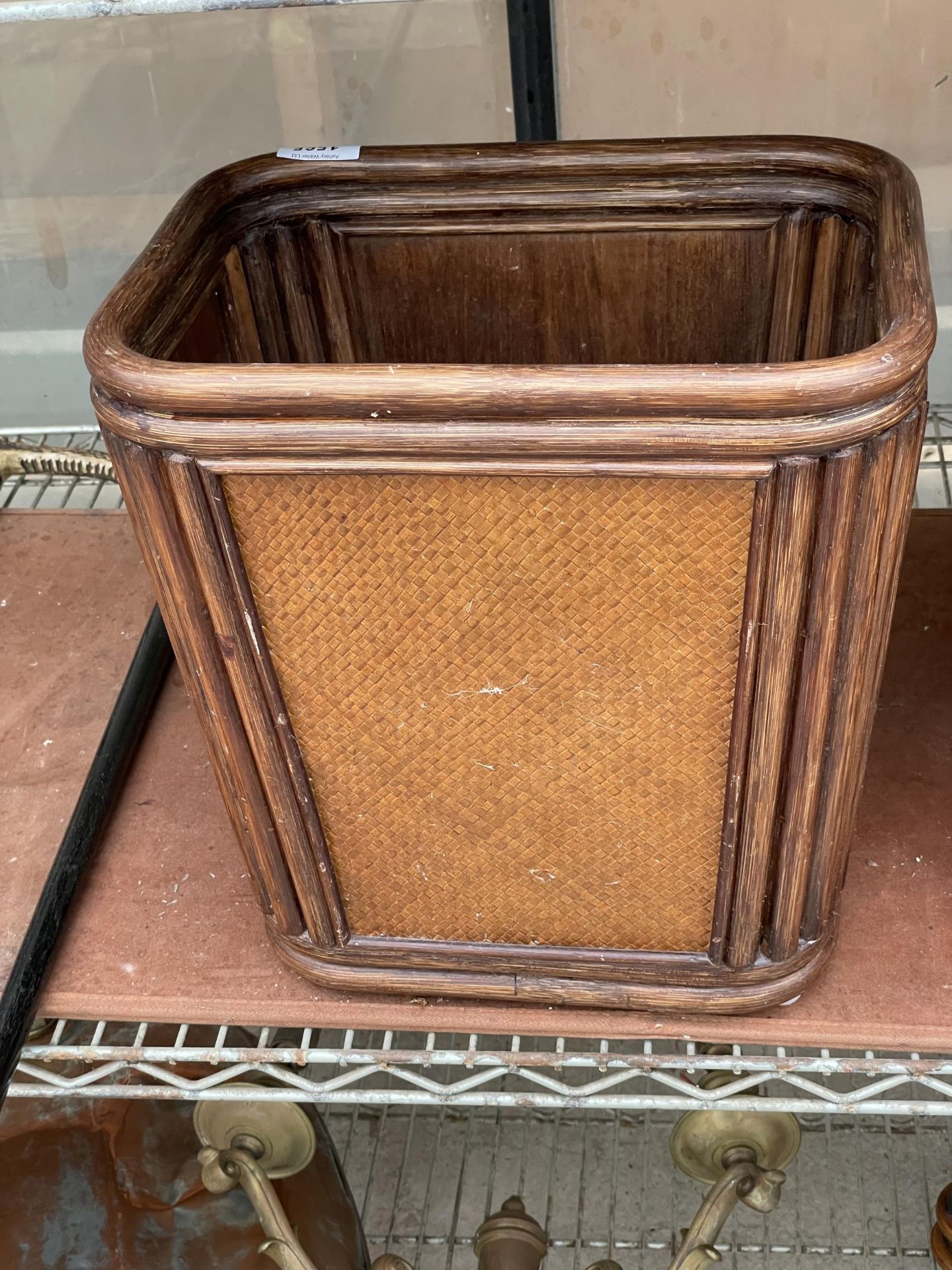 A VINTAGE CANE AND BAMBOO WASTE PAPER BIN