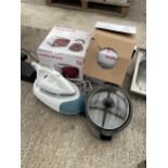 A BOXED MORPHY RICHARDS KETTLE AND TOASTER, AN IRON AND A SLOW COOKER ETC