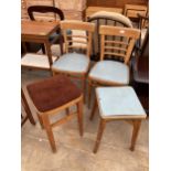 A PAIR OF 1950'S KITCHEN CHAIRS AND TWO SIMILAR STOOLS