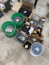 A LARGE ASSORTMENT OF HARDWARE TO INCLUDE SCREWS AND BOLTS ETC