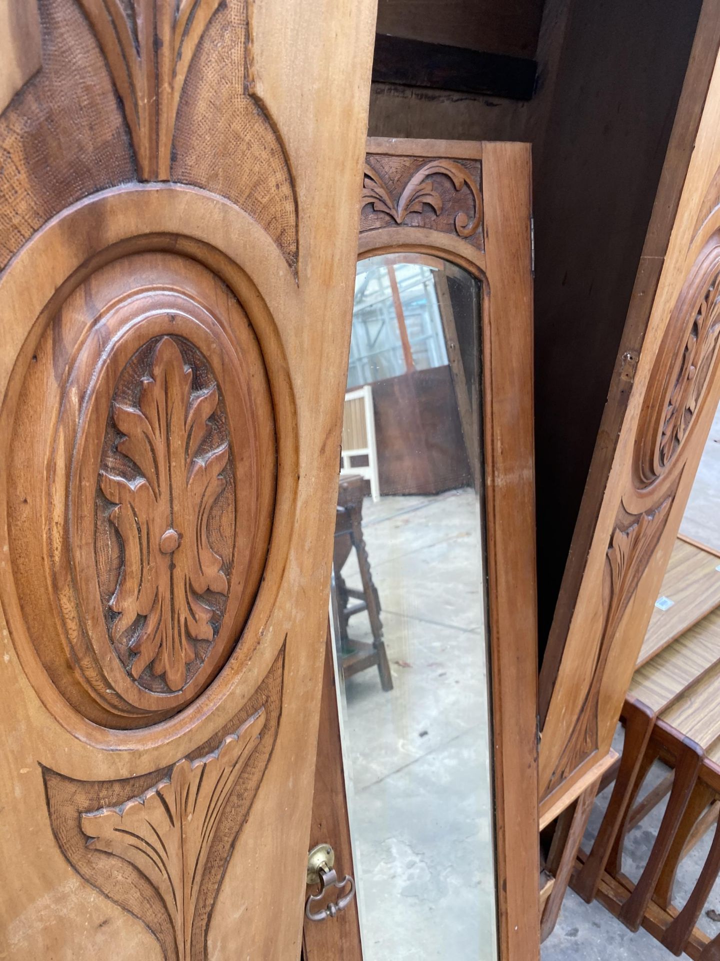 A LATE VICTORIAN SATINWOOD MIRROR-DOOR WARDROBE (LACKING DRAWER) - Image 3 of 3