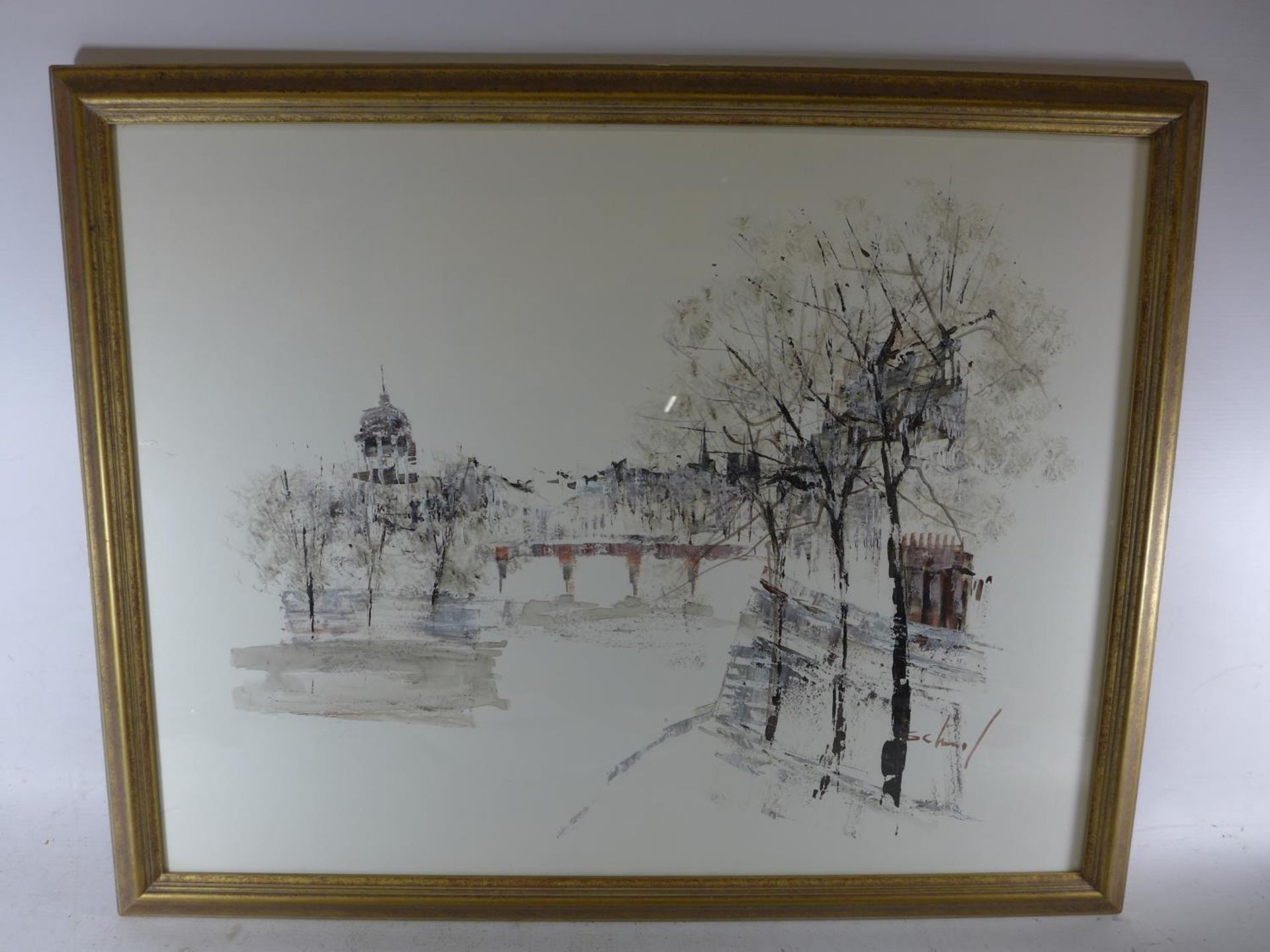 PARISIAN SCHOOL (20TH CENTURY) VIEW OF PARIS, INDISTINCTLY SIGNED, WATERCOLOUR, 48 X 62CM, FRAMED