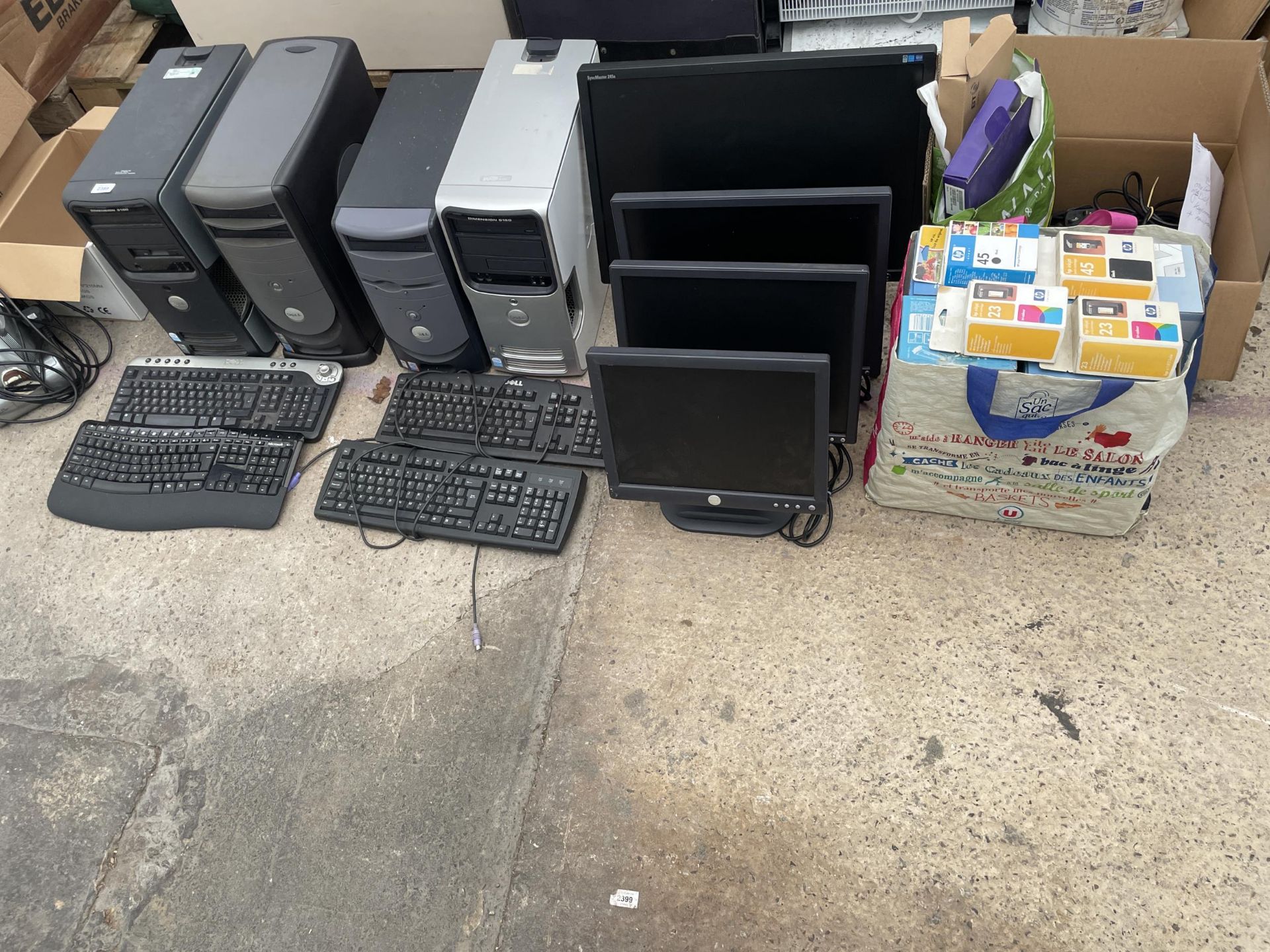 A LARGE ASSORTMENT OF COMPUTER ITEMS TO INCLUDE DELL MONITORS AND TOWERS ETC