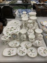 A LARGE COLLECTION OF WEDGWOOD WILD STRAWBERRY PATTERN CERAMICS, VASES, TRINKET BOXES AND DISHES,