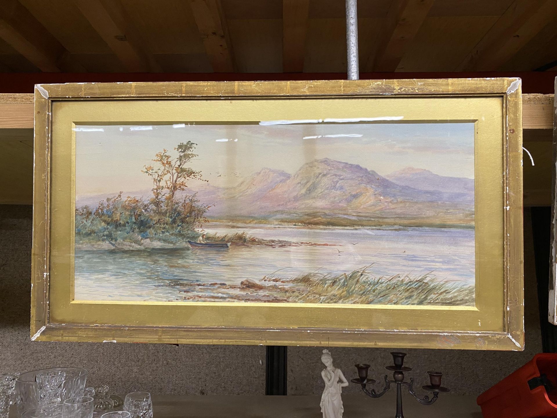 A PAIR OF GILT FRAMED WATERCOLOURS OF LAKE SCENES, SIGNED T.C HENLY - Image 2 of 4