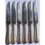 A SET OF SIX PLUS ONE FRENCH ART DECO CHRISTOFLE CTF20 PLUME PATTERN SILVER PLATED DINNER KNIVES