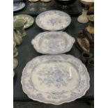 A GROUP OF THREE 19TH CENTURY BLUE AND WHITE ITEMS- BOWL, MEAT PLATE AND PEDESTAL STAND TO INCLUDE