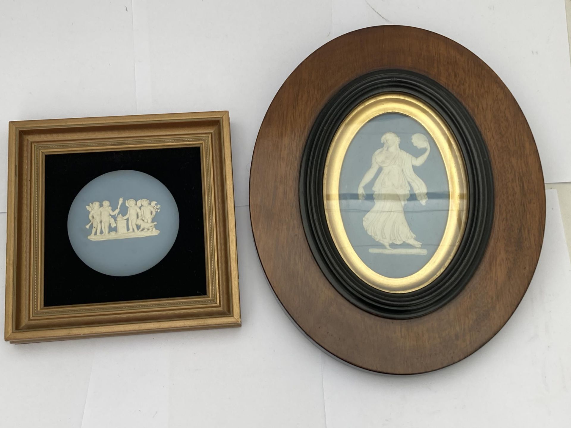 TWO FRAMED WEDGWOOD JASPERWARE PLAQUES