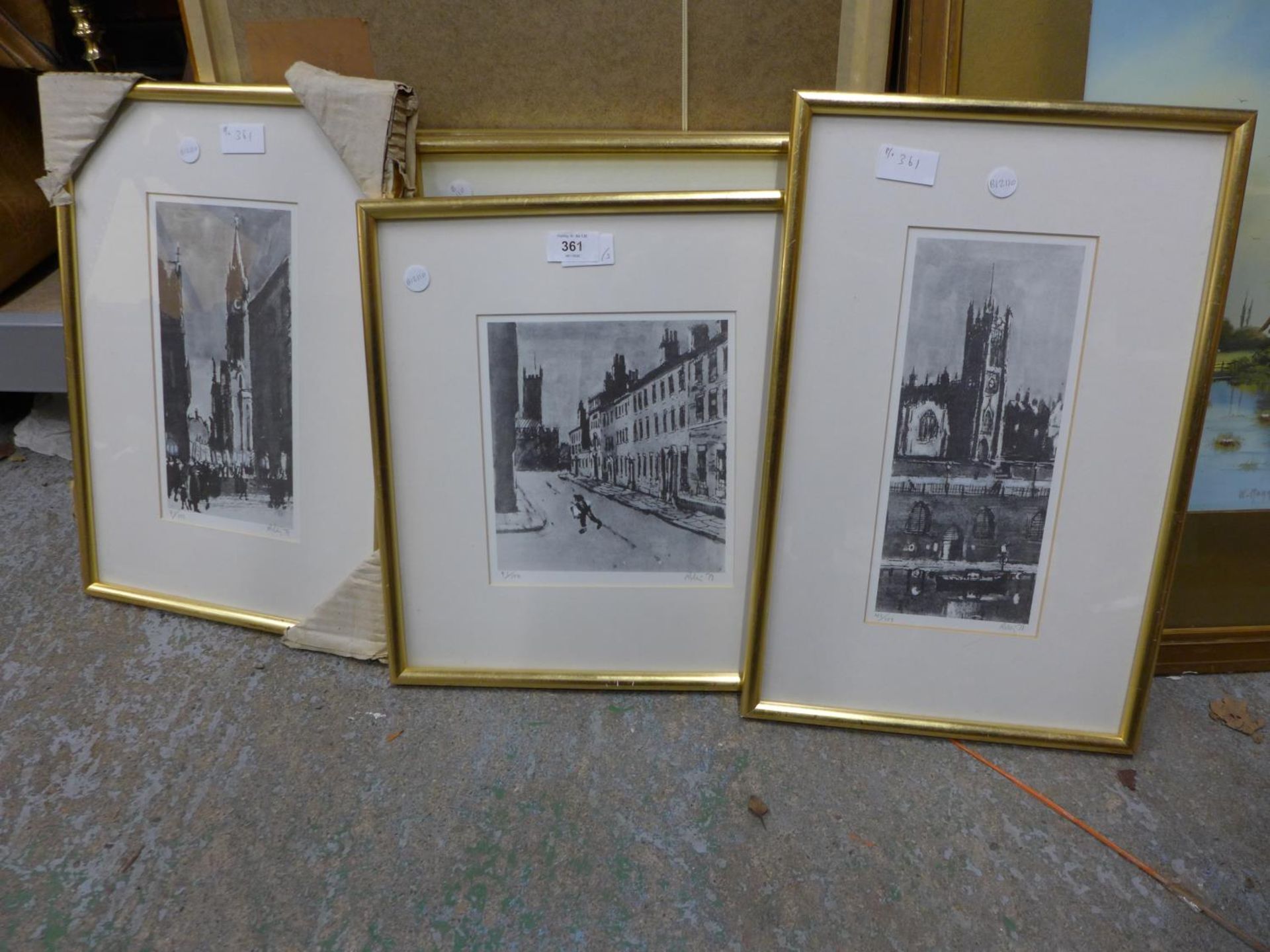 HAROLD RILEY (BRITISH 1934 - 2023) A SET OF THREE SIGNED LIMITED EDITION (41/100) MONOCHROME