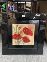 AN IMAGE OF POPPIES IN A BLACK FRAME, 55CM X 55CM