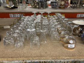 A QUANTITY OF CUT GLASS GLASSES, TO INCLUDE WINE, SHERRY, TUMBLERS, ETC