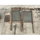 THREE VINTAGE WOODEN AND GLASS WASH BOARDS