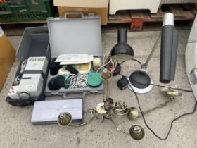 AN ASSORTMENT OF ITEMS TO INCLUDE LIGHT FITTINGS AND A PROJECTOR ETC