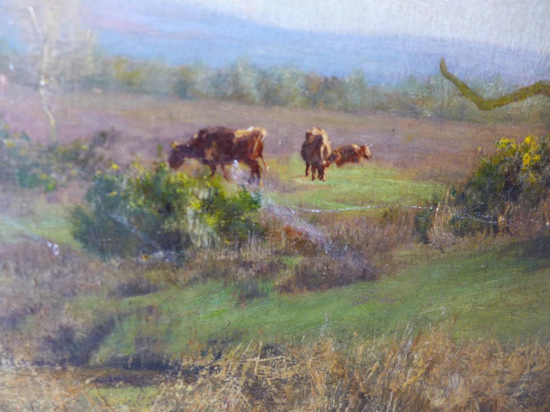 19TH CENTURY SCHOOL, CATTLE IN A WOODED LANDSCAPE, OIL ON CANVAS, 55 X 101CM, FRAMED - Image 2 of 8