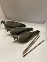 THREE VINTAGE FLEXICOY PIGEON DECOYS WITH ORIGINAL PEGS