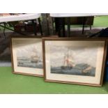 A PAIR OF VINTAGE PRINTS OF BRITISH GALLEON WARSHIPS