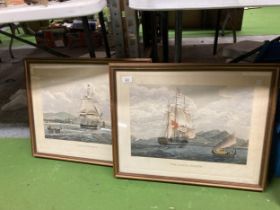 A PAIR OF VINTAGE PRINTS OF BRITISH GALLEON WARSHIPS