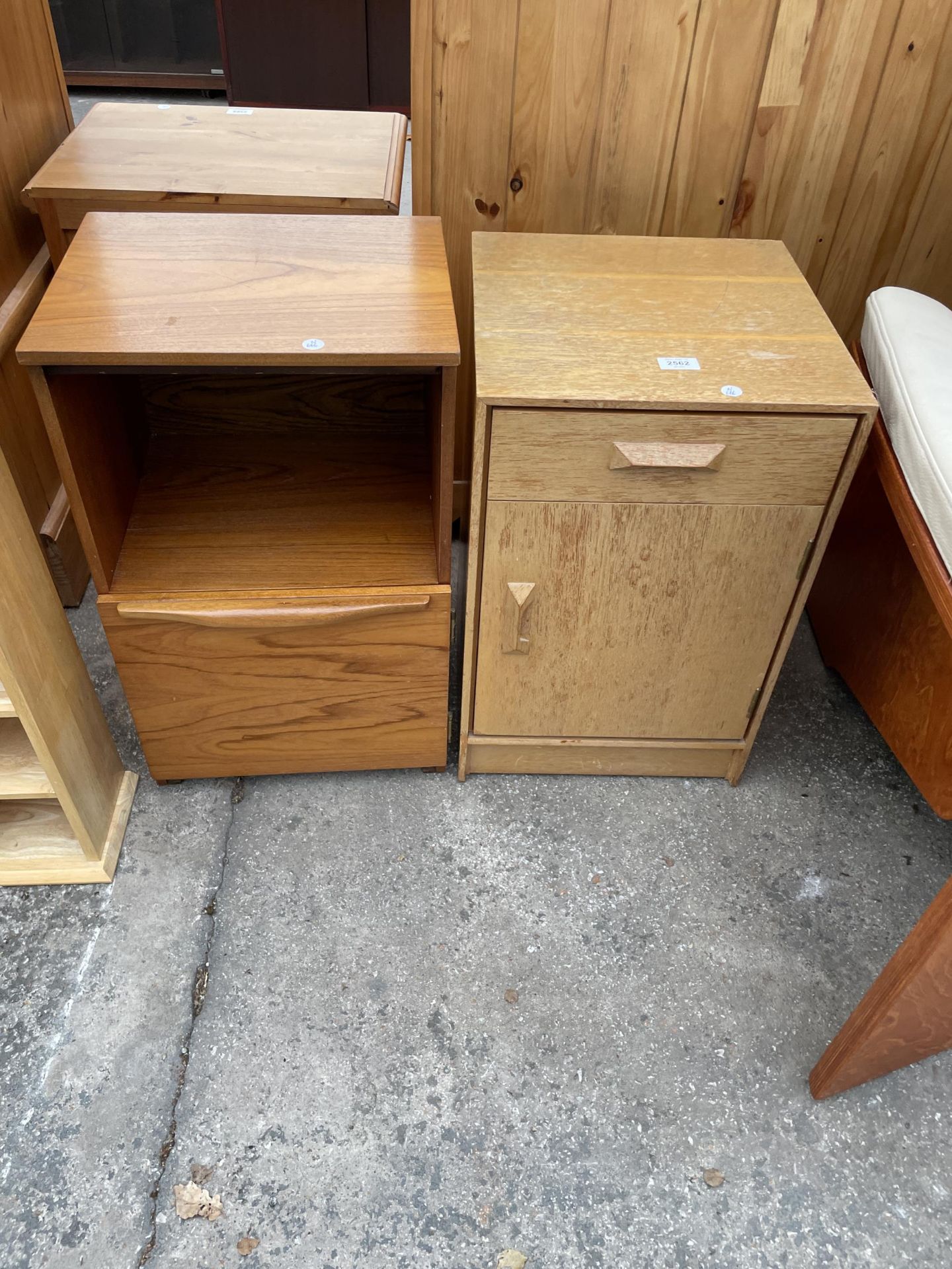 AN OAK STAG BEDSIDE LOCKER AND RETRO TEAK BEDSIDE LOCKER