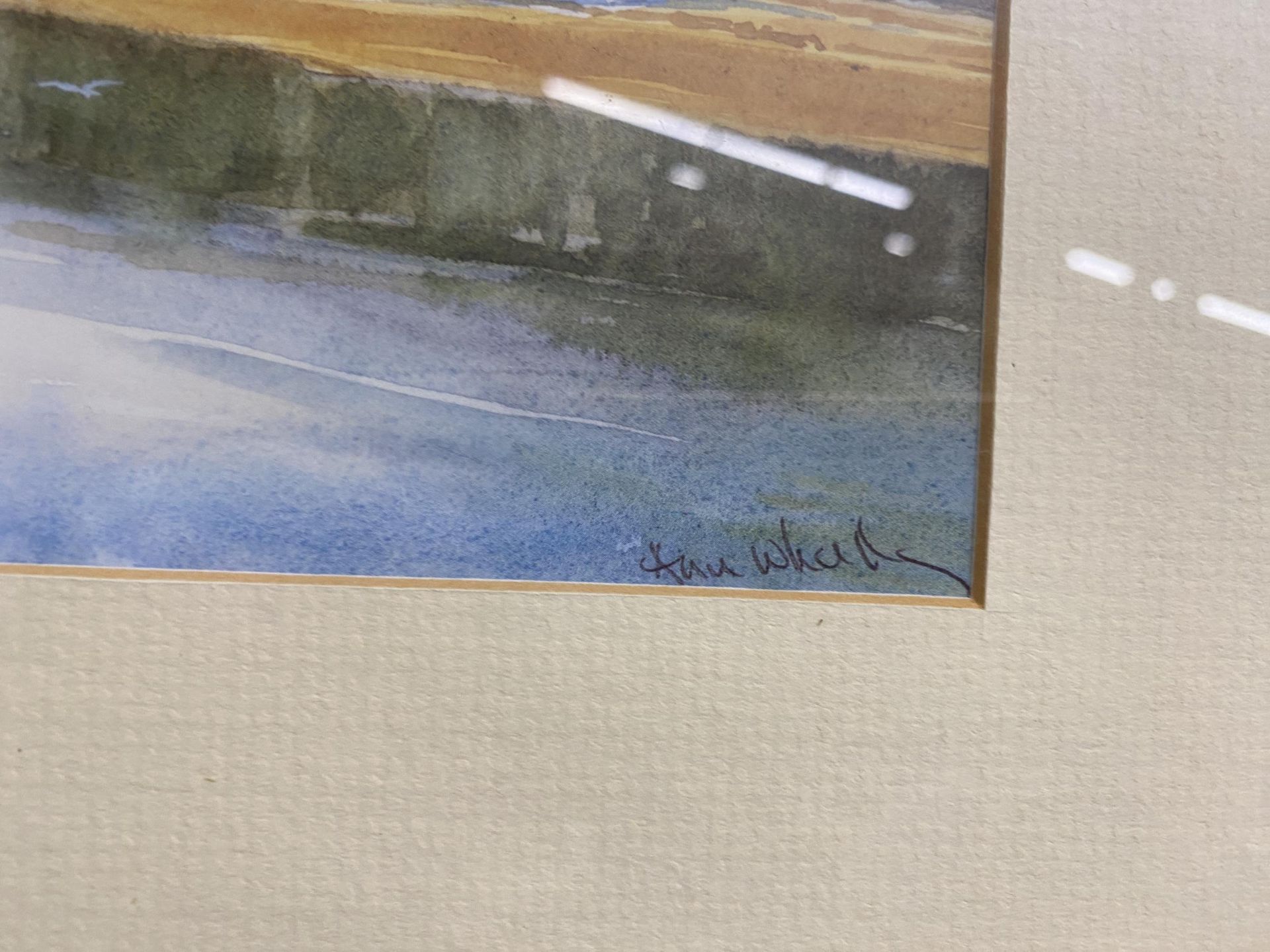 TWO GILT FRAMED WATERCOLOURS OF HILLSIDE AND LAKE SCENES, SIGNED WHALLEY - Image 4 of 4