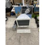 A RETRO APPLE MAC MONITOR, A COMPUTER KEYBOARD AND FURTHER COMPUTER SPARES ETC