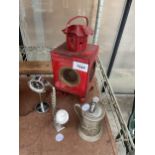 AN ASSORTMENT OF ITEMS TO INCLUDE A LIGHTER, A LANTERN AND TWO DESK CLOCKS