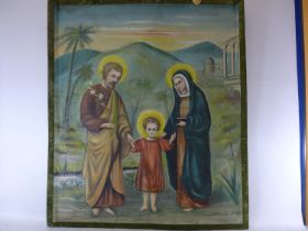 20TH CENTURY HOLY FAMILY SCENE, OIL ON CANVAS, 93 X 79CM