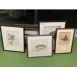 FIVE FRAMED PRINTS OF DOGS TO INCLUDE MAC AND ALBERT