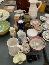 A QUANTITY OF CERAMIC ITEMS TO INCLUDE SPODE 'PINK CAMELIA' SIDE PLATES, VASES, JUGS, STONEWARE,