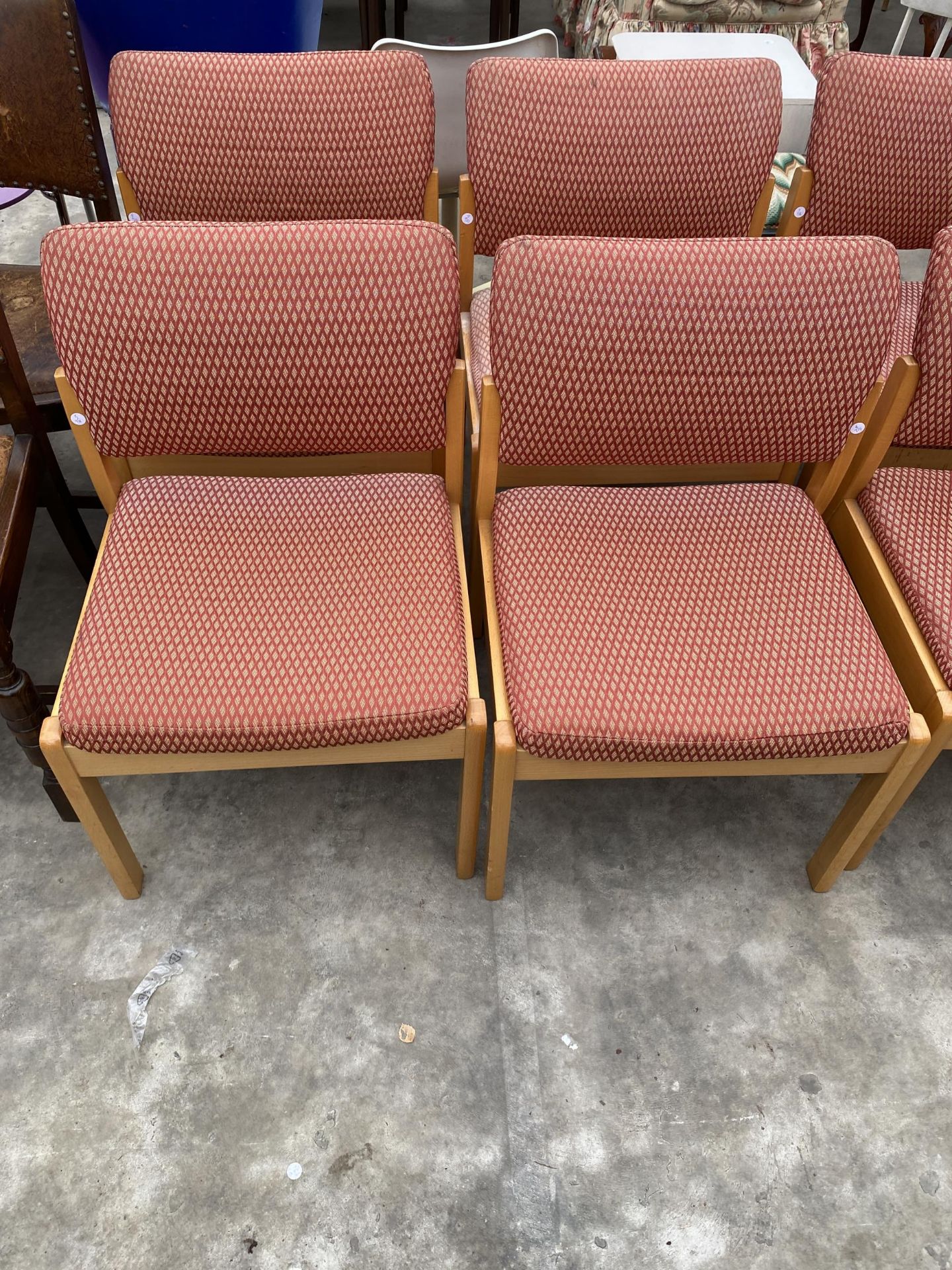 A SET OF EIGHT MODERN WOODEN FRAMED AND UPHOLSTERED FUNCTION CHAIRS - Image 2 of 3