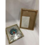 A FRAMED MANCHESTER CITY MIRROR AND SIGNED KEVIN HORLOCK PAPER