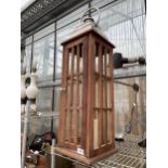 A LARGE VINTAGE STYLE WOODEN CANDLE LANTERN