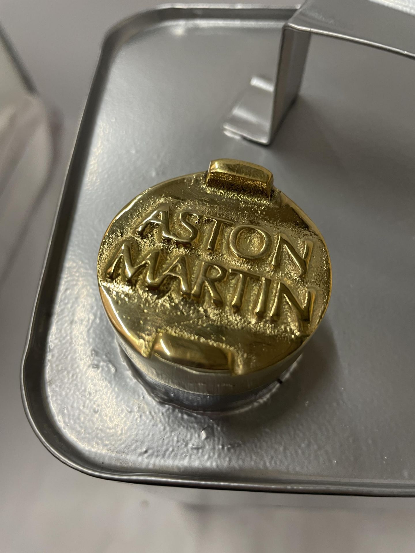 A SILVER METAL ASTON MARTIN PETROL CAN WITH BRASS TOP - Image 3 of 3