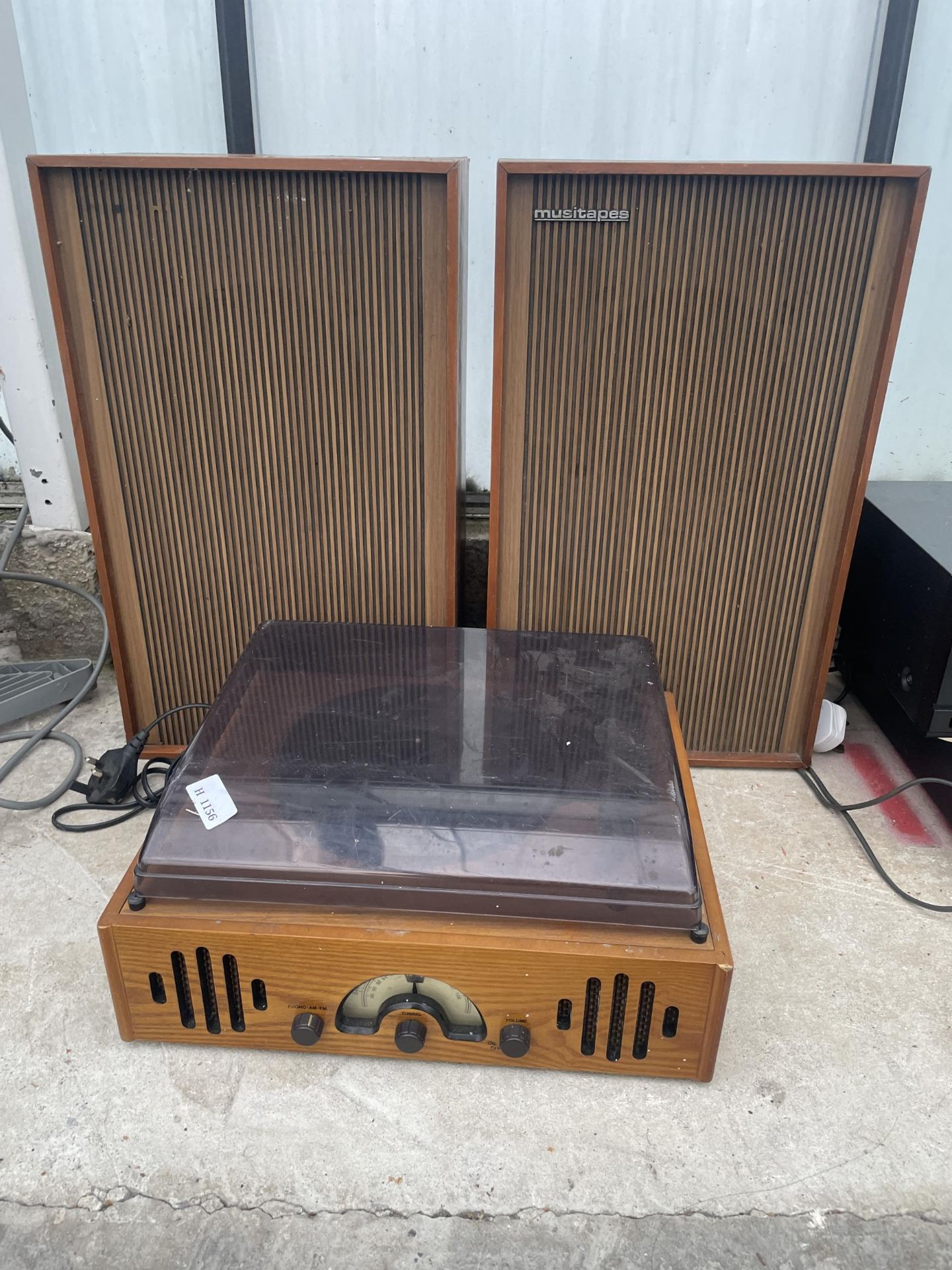 A PORTABLE RECORD PLAYER AND A PAIR OF TEAK MUSITAPES SPEAKERS - Image 2 of 4