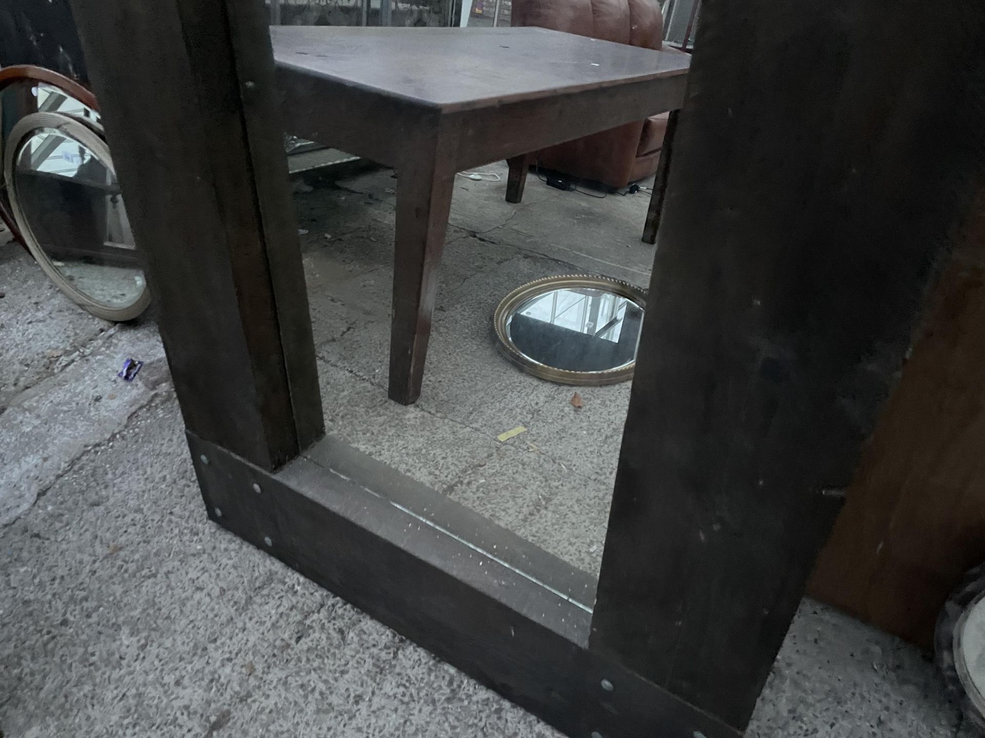 A LARGE WOODEN FRAMED INDUSTRIAL STYLE MIRROR WITH GALVANISED BOLTS, 87 X 41" - Image 3 of 3