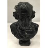 A HEAVY RESIN BUST OF CLASSICAL GREEK POET TITLED - 'HOMERE', HEIGHT 30 CM