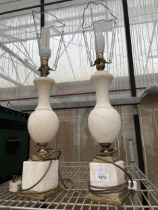 A PAIR OF BRASS AND ONYX STYLE TABLE LAMPS