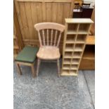 MODERN FOURTEEN PIGEONHOLE STORAGE SHELVING, 13" WIDE, VICTORIAN STYLE KITCHEN CHAIR AND STAG STOOL