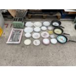 AN ASSORTMENT OF KITCHEN PANS AND CERMIC PLATES ETC