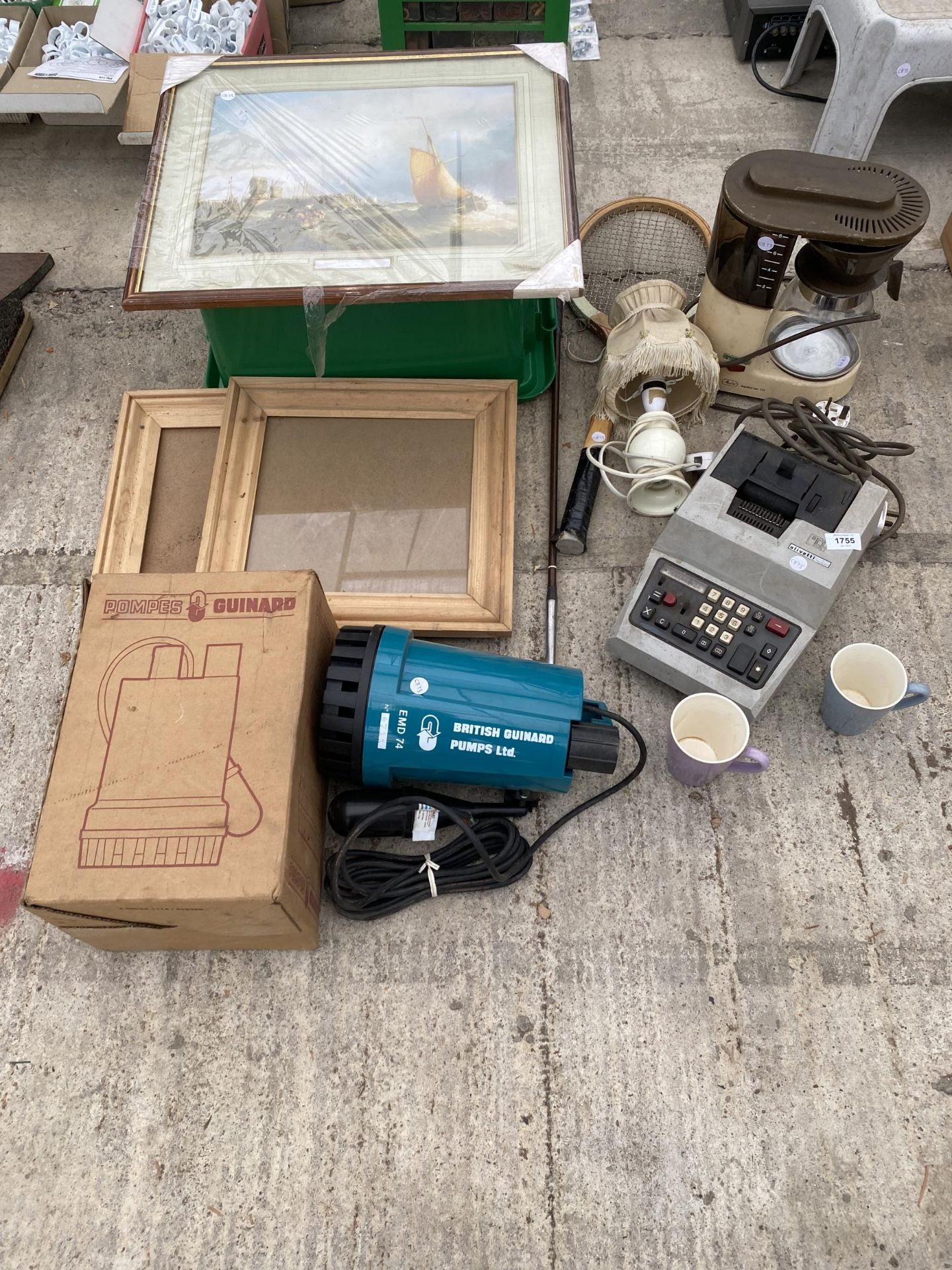 AN ASSORTMENT OF ITEMS TO INCLUDE A CALCULATOR, A COFFE MACHINE AND A WATER PUMP ETC