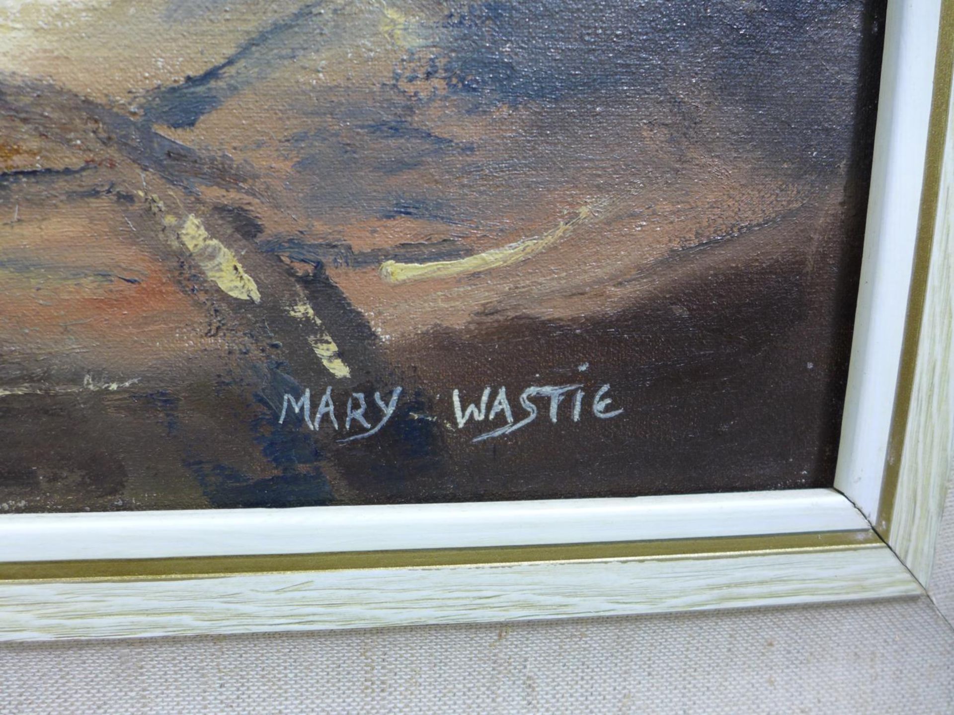 A MARY WASTIE (BRITISH/CORNISH BORN 1935) 'WOODLAND WALK', OIL ON CANVAS, SIGNED LOWER RIGHT, 40 X - Bild 2 aus 5