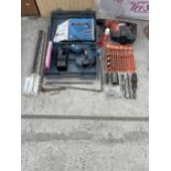 AN ASSORTMENT OF ITEMS TO INCLUDE A HILTI SDS DRILL, A BOSCH BATTERY DRILL AND DRILL BITS ETC