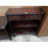 A MODERN MAHOGANY OPEN BOOKCASE WITH TWO FRIEZE DRAWERS, 30" WIDE