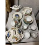 A QUANTITY OF CERAMIC DINNERWARE ITEMS TO INCLUDE PORTMEIRION 'POMONA' SERVING DISHES AND A FLAN