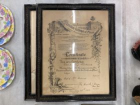 TWO DATED 1899 & 1900 FRAMED LONDON COLLEGE OF MUSIC CERTIFICATES