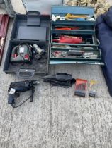 AN ASSORTMENT OF TOOLS TO INCLUDE SPANNERS, A JIGSAW, DRILL AND ELECTRIC SANDER ETC