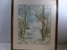 PATRICIA TAYLOR (BRITISH 20TH CENTURY) 'WINTER MORNING DELAMERE', WATERCOLOUR, SIGNED LOWER LEFT,